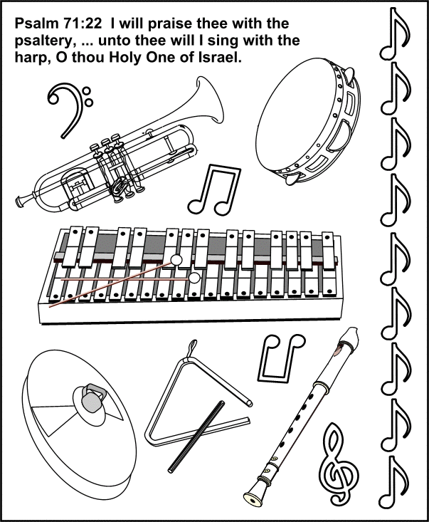 Praise God through Music coloring page.